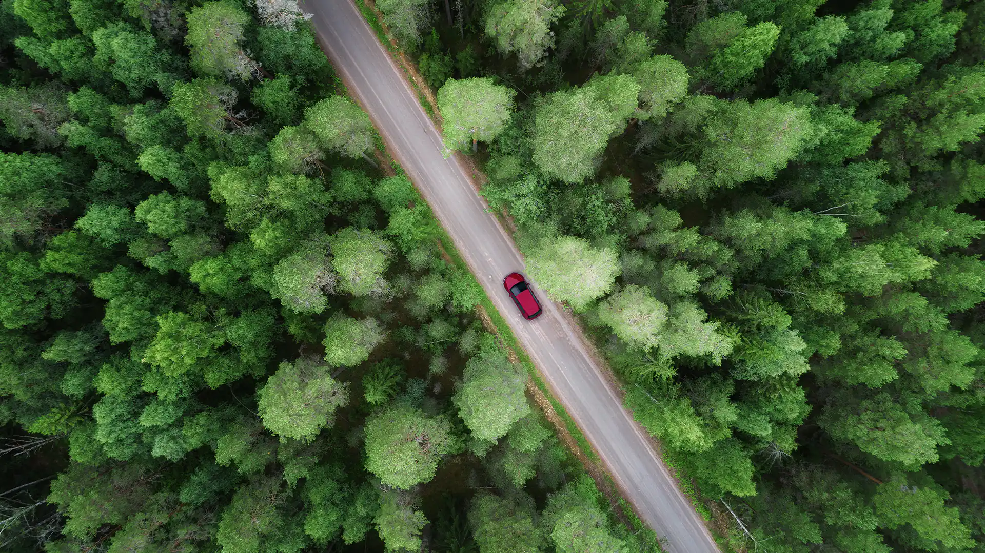 Red car seen from above